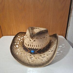 Cowgirl Hat With Faux Leather And Faux Turquoise Festival Boho